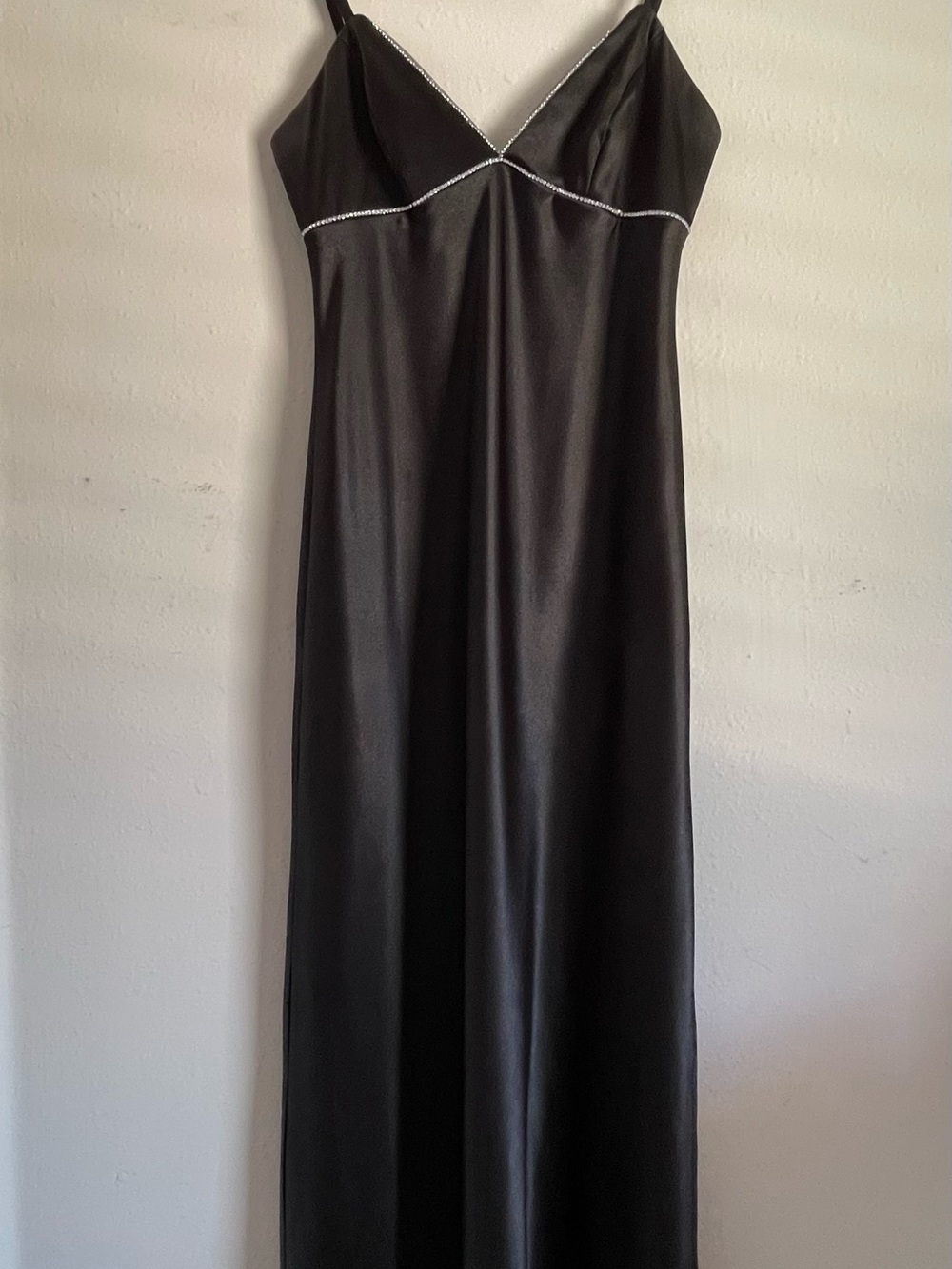 Morgan & Co. Black Maxi Slip Dress with Silver Trim